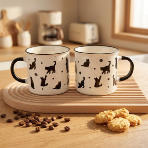 จานเซรามิกพอร์ซเลนลายการ์ตูนแมวสุนัขแบบกำหนดเองได้ตามสั่งจากโรงงาน ใช้กับเครื่องล้างจานและไมโครเวฟได้ ขายดีสำหรับกาแฟและฮาโลวีน - Product Image 3