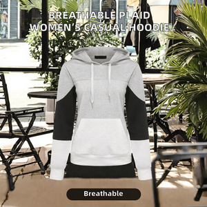 Wholesale <b>Women</b> Fashion Color Block Hooded Sweatshirt Casual Drawstring <b>Long</b> Sleeve Patchwork Pullover <b>Hoodie</b> Tops - Product Image 2