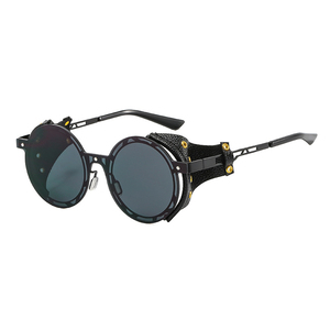 ADE WU JH6308 Rétro Mode Steampunk Lunettes De Soleil En Cuir PU Côté Bouclier Rond Nuances Vintage Gothique Lunettes De Soleil - Product Image 4