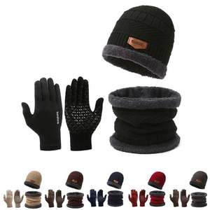 Winter Fashion Knitted Soft <b>Wool</b> Three Piece Set Solid Color Warm Hood Luxury Beanie Gloves <b>Hat</b> and Scarf Set <b>Men</b> Woman - Product Image 2