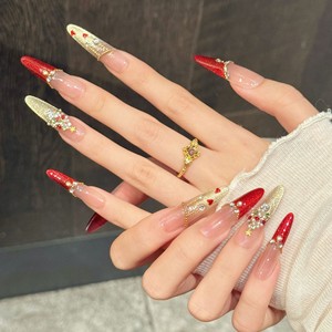 Esmalte de <span class=keywords><strong>Uñas</strong></span> Francés con Diamantes de Colores Navideños, Nuevo Esmalte de <span class=keywords><strong>Uñas</strong></span> Pintado a Mano con Corazón, Zirconia, Ojo de Gato, Dibujos Animados, Media Cobertura - Product Image 6