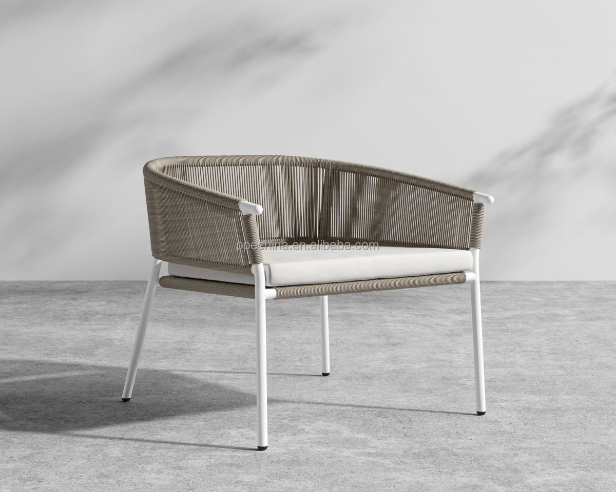 Wholesale Nordic Style Outdoor Leisure Patio Waterproof Garden Dining Room Aluminum Woven Rope Chair