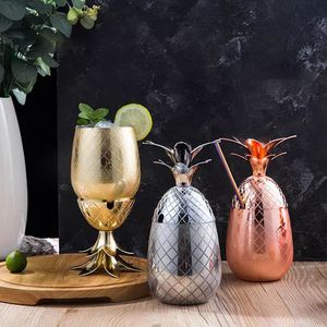 Gobelet en forme d'ananas doré et <span class=keywords><strong>shaker</strong></span> à cocktail Rocket en acier inoxydable avec intérieur en cuivre, couvercle, fente pour paille, bar, restaurant, barman - Product Image 1