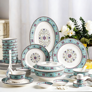 Vintage Enamel Porcelain Dinnerware <b>Set</b> Luxury European Style Reusable Eco-Friendly Tableware Bowl Plate Soup Pot for Home - Product Image 1