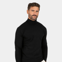 Pull à col roulé en tricot AW 100% laine mérinos noir pour homme, vêtements en tricot décontractés chauds pour l'hiver