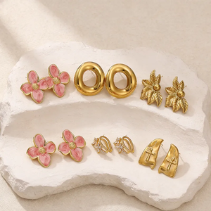 High Quality Asymmetrical Tree <b>Stud</b> <b>Earrings</b> For Women PVD Coated 18K Real Gold Plated 304 Stainless Steel Stylish Accessories - Product Image 4