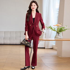Women's Suit Set Polyester Three Quarter Sleeve Spring Office Lady Anti-Wrinkle Flared Pants Two Piece - Product Image 1