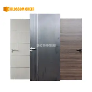 Harga terbaik pintu Interior Modern Black Ash Vancouver pintu Internal kayu pintu Interior datar dengan bingkai Strip aluminium