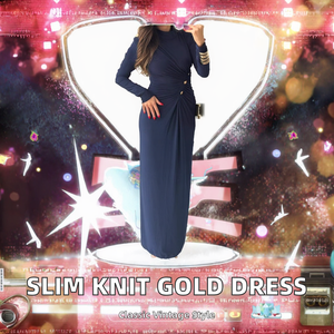 Robe longue élégante à col montant et manches longues avec détail froncé et boutons décoratifs, coupe moulante, couleur unie, en tissu tricoté - Product Image 2