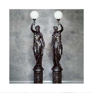 金属製ブロンズ女性人間型アート彫刻床屋外ランプポスト像 - Product Image 1