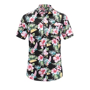 Chemises hawaïennes à manches courtes, pour hommes, avec motif flamands roses, en <span class=keywords><strong>coton</strong></span>, coupe décontractée, été, - Product Image 3
