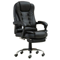 Chaise de bureau ergonomique à dossier haut confortable en cuir PU avec massage et repose-pieds
