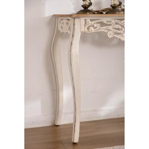 French Country Carved <b>Console</b> <b>Table</b> Antique White Distressed Solid Wood MDF <b>Entry</b> <b>Table</b> Curved Legs 43.31 Inch - Product Image 5
