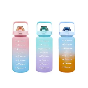 Large capacity plastic BPA free 2 liter time marker eco friendly water bottle with straw