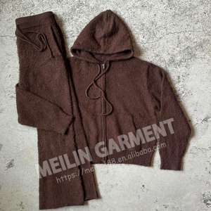 OEM Custom Design Logo Flared Sweatpants Tracksuit Two Piece Knitted Mohair Sweatsuits Unisex Set High Quality Mohair Set - Product Image 4