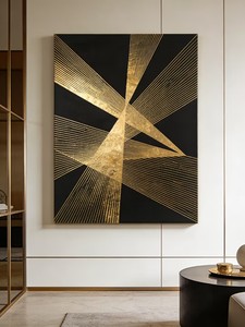 Quadro Moderno Geometrico a Stella in Rilievo Oro e Nero su Tela per Arredamento di Lusso - Product Image 6
