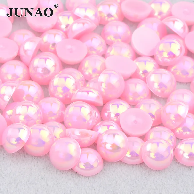 1.5 2 4 6 8 10 12 14 mm 100 Color Flat Back Pearls Pink AB Rhinestone Applique Half Round Beads Flatback Pearls For Decoration