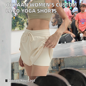 Shorts Deportivos OuYaan para Mujer, Cintura Alta, Spandex/Nylon, Estampado por Transferencia de Calor, Cierre con Cordón, 220g, Transpirables, para Gimnasio y Yoga - Product Image 2