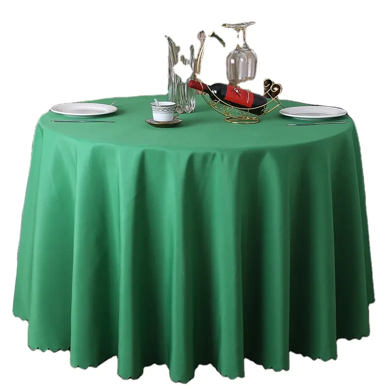 Custom Green Color Polyester Fabric Round Tablecloth For Wedding Parties Banquet Tablecloths