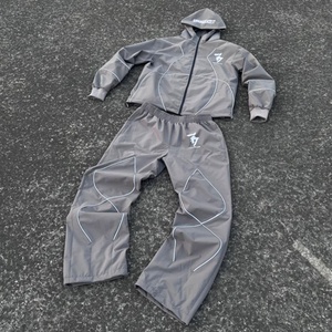 Custom Design 3M Reflective Mens Track Suit Nylon Windbreaker Tracksuit <b>Zip</b> <b>up</b> <b>Jacket</b> and Nylon Pants Two Piece Jogging Suits - Product Image 4