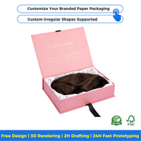 Boîtes ou sacs de luxe pour perruques en gros, boîte à perruque personnalisée avec support, boîte d'expédition pour perruque en daim marron brillant, boîte magnétique personnalisée pour perruque M
