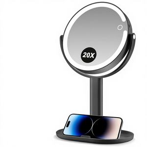 Espejo de Maquillaje Inteligente de Doble Cara con Iluminación LED Negra, Aumento de 20X, Diseño Moderno, Marco de Aleación de Aluminio Resistente al Agua - Product Image 1