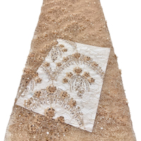 Tissu en dentelle à paillettes 3D orange élégant et luxueux avec broderie florale pour robes
