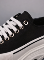 Baskets de marche décontractées de luxe en toile noire et blanche à plateforme, à lacets, avec semelle épaisse en mousse, pour hommes et femmes, usage quotidien