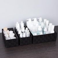 Lot de 4 petits paniers de rangement classiques en osier noir, durables, rectangulaires, pour salon, placard, étagère, commode
