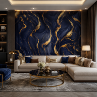 Panel de Pared de PVC con Efecto Mármol Azul Dorado, para Proyectos de Interiores de Hoteles y Villas de Lujo, WYRAX