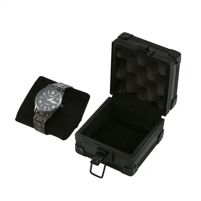 شعار مخصص فتحة واحدة ساعة ألومنيوم صندوق ساعة صغيرة حقيبة حمل مع وسادة مخصصة