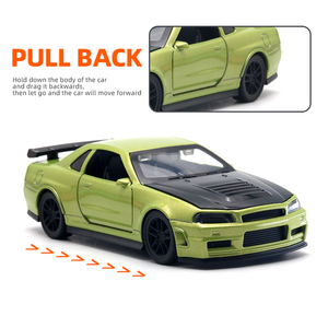 YZMODEL 1:36 Miniatura de Coche Deportivo JDM de Aleación, Modelo Fundido a Presión de <span class=keywords><strong>Fast</strong></span> & <span class=keywords><strong>Furious</strong></span>, con Capó y Puertas Abribles, Función de Retroceso, Skyline GTR R34, Juguete para Niños - Product Image 4