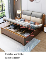 Lit en bois de style chinois moderne, lit king size, mobilier de chambre à coucher, lit double avec coffre de rangement, en bois d'hévéa, mobilier d'hôtel simple