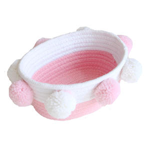 Pliable <span class=keywords><strong>Petit</strong></span> Rose et Blanc Jouets Maquillage Serviette Cadeau Organisateur Pom Pom Décor Tissé Coton Corde <span class=keywords><strong>Panier</strong></span> pour Salon - Product Image 6