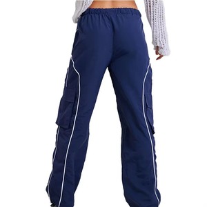 Pantalones de chándal anchos de cintura alta para mujer, estilo casual de trabajo, holgados, de nailon, con bolsillos cargo y elásticos. - Product Image 2