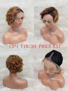 Perruque courte bob frontale en dentelle Pxie Cut Curly Lace Front Wig Ombre Honey Blonde Colored Human Hair Wigs Preplucked 13x1 pour femmes noires - Product Image 6
