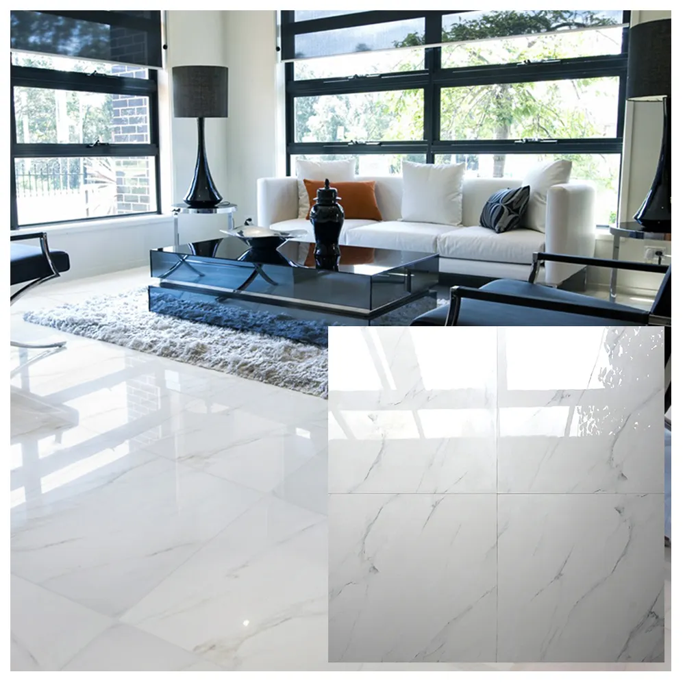 Azulejos de pisos cerâmicos 600x600mm, telhas de parede vitrificadas de mármore de porcelana indiana para sala de estar