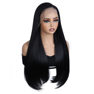 <span class=keywords><strong>Moet</strong></span> Popular Peluca Frontal de Encaje 13*6 Pre-arrancada, Ajustable, de 24 Pulgadas, Cabello Liso Chino Negro Azabache, 180% de Densidad, con Encaje Transparente - Product Image 2