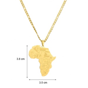 Collier chaîne en acier inoxydable doré et argenté avec pendentif carte d'Afrique personnalisé, vente en gros de mode pour hommes et femmes - Product Image 6