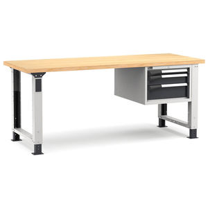 Établi réglable Fami Master 200cm en gris avec plateau en bois et 3 tiroirs - Product Image 1