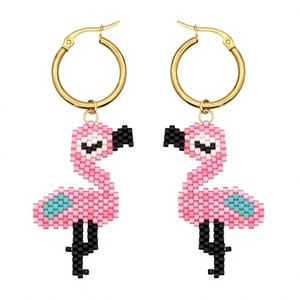Pendientes de Aro con Cuentas de Flamenco Rosa Hechos a Mano, Chapados en Oro, Joyería de Fiesta para Mujer, Pendientes de Moda con Diseño Animal para Mujer - Product Image 1