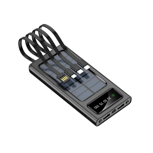 20000mAh Solar Power Bank Charger Built-in Waterproof Cable LED Light Mobile Charger with 10W Output Power