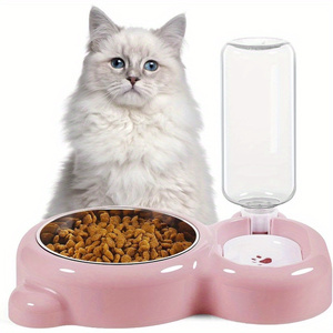 Pet Bowl, Dog Double Bowl <b>Automatic</b> Feeding and Drinking Fountain, Comes with <b>Water</b> <b>Dispenser</b> and Stainless Steel Bowl - Product Image 5