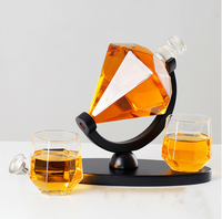Decantador de Vino de Vidrio de Borosilicato de Alta Calidad en Forma de Diamante, Clásico, Soplado a Mano, 750 ml, Moderno, para Uso en Restaurantes, con Soporte de Madera