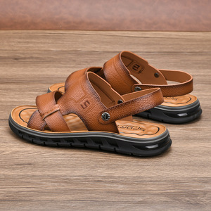 Sandalias con Correa en T para Hombre, Primera Capa de Piel de Vacuno, Punta Abierta, Suela de Goma, Forro de Cuero Genuino Transpirable, Diseño Sólido - Product Image 3