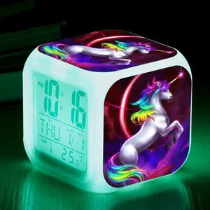 Cube Wekker Light Kleuren Veranderen Bureau Tafel Klok Voor Kinderen Kids Digitale Promotie Logo Gift Thermometer Kalender Klok