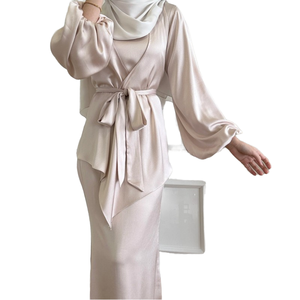 Nuevo Diseño, Kaftán Dubai Modesto de 2 Piezas, Transpirable, Largo hasta el Suelo, Manga Larga, Conjunto de Vestido Abaya, Satén Viscosa, Marca <span class=keywords><strong>ZY</strong></span> para Damas Árabes - Product Image 4