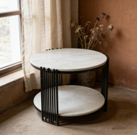 Table basse ronde noire de designers nordiques tendance pour salon, table d'appoint en céramique blanche