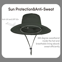 Topi hitam matahari untuk pria wanita, dengan tutup leher UPF 50 + perlindungan UV tepi lebar topi Bucket Safari memancing mendaki