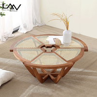 Table basse ronde en bois massif nordique, table basse en bois de rotin tissé moderne pour salon, meubles